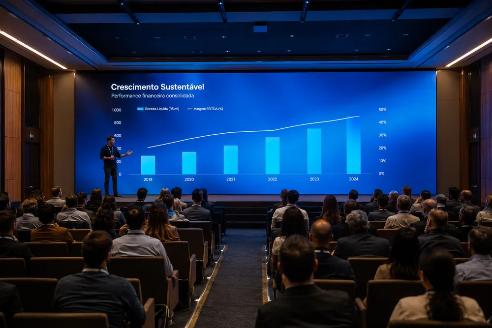 Painel modular em auditório corporativo