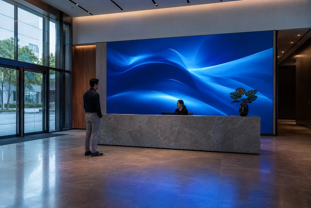 Painel modular em hall corporativo